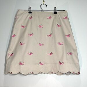 LILLY PULITZER Khaki Skort Pink Monkey Embriodered Scalloped Hem Stretch Size 2
